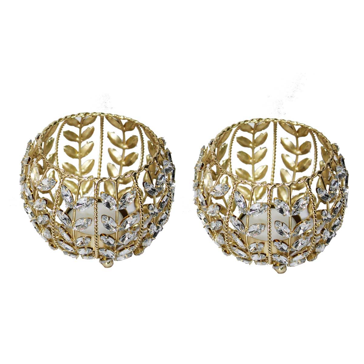 Unique Silver Jewelled T-Lite Holder for Diwali Pooja & Decoration (Set of 2)